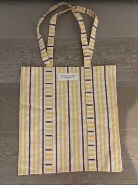 New Sezane Yellow and Brown Striped Canvas Tote